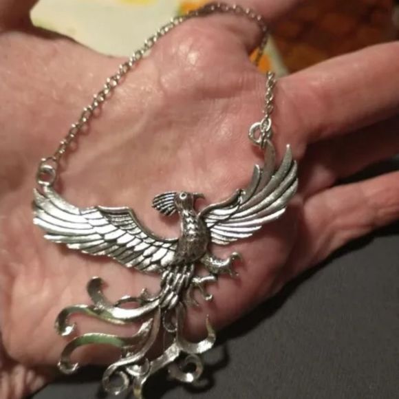 Silver titanium large pheonix pendant goth boho spiritual necklace new - Picture 7 of 8